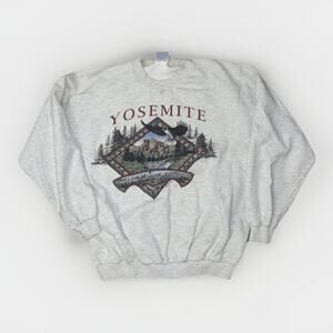 Vintage Yosemite Crewneck Sweater XL Gray 23x24 Outdoors Hiking USA Western